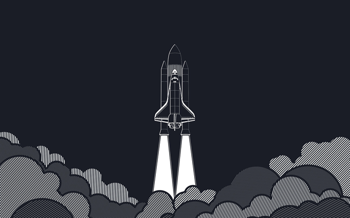 start-up-konzept, 4k, shuttle launch, rakete, minimal, grau, hintergrund -, start-up