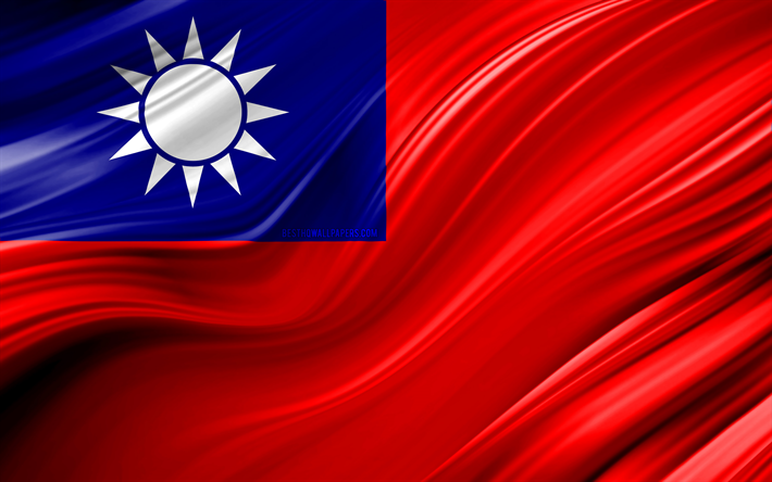 4k, 台湾フラグ, アジア諸国, 3D波, 旗の台湾, 国立記号, 台湾の3Dフラグ, 美術, アジア, 台湾