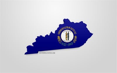 3d de la bandera de Kentucky, el mapa de la silueta de Kentucky, de estado de EEUU, arte 3d, Kentucky 3d de la bandera, estados UNIDOS, Am&#233;rica del Norte, Kentucky, geograf&#237;a, Kentucky 3d silueta