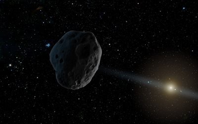 el asteroide, 4k, estrellas, galaxias, de la NASA, brillante sol, el asteroide en el espacio, sci-fi, universo
