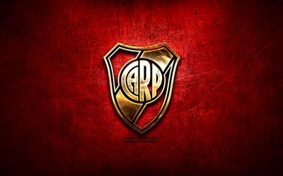 River Plate FC, golden logo, Argentine Primera Division, red abstract background, soccer, Argentinian football club, River Plate logo, football, CA River Plate, England