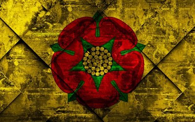 Bandeira da cidade de Lancashire, 4k, grunge arte, rombo textura grunge, Condados da Inglaterra, Lancashire bandeira, Inglaterra, s&#237;mbolos nacionais, Lancashire, Reino Unido, arte criativa