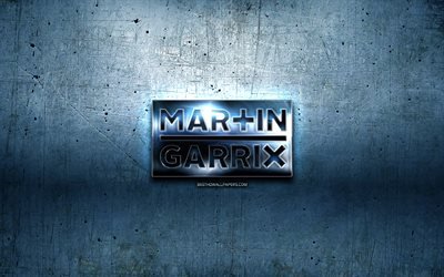 Martin Garrix metalli-logo, musiikin t&#228;hdet, logo nimi, sininen metalli tausta, kuvitus, Martin Garrix, merkkej&#228;, Martin Garrix 3D logo, luova, Martin Garrix-logo
