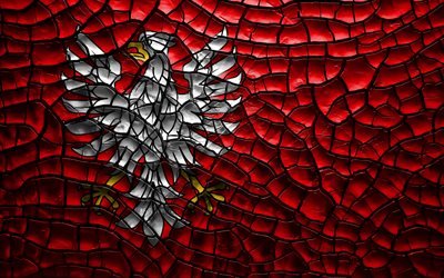 Drapeau de Mazovia, 4k, les vo&#239;vodies polonaises, terre craquel&#233;e, de Pologne, de Mazovia drapeau, art 3D, Mazovia, les Vo&#239;vodies de la Pologne, de cantons, de Mazovia 3D drapeau, Europe