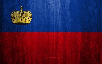 Flagga av Liechtenstein, 4k, sten bakgrund, grunge flagga, Europa, Liechtenstein flagga, grunge konst, nationella symboler, Liechtenstein, sten struktur