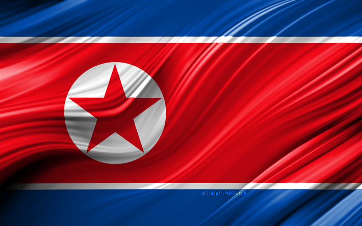 4k, nordkoreanische flagge, asiatische l&#228;nder, 3d-wellen, flagge nordkoreas, nationale symbole, nordkorea 3d flagge, kunst, asia, nord korea