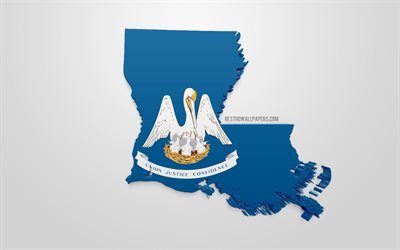 3d العلم لويزيانا, صورة ظلية خريطة لويزيانا, لنا الدولة, الفن 3d, لويزيانا 3d العلم, الولايات المتحدة الأمريكية, أمريكا الشمالية, لويزيانا, الجغرافيا, لويزيانا 3d خيال