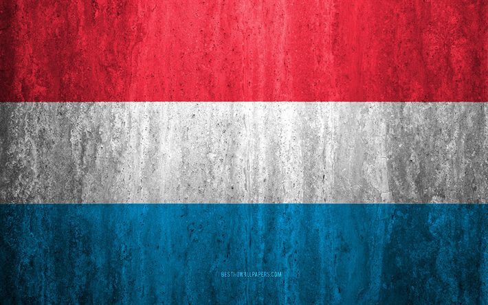 Flag of Luxembourg, 4k, stone background, grunge flag, Europe, Luxembourg flag, grunge art, national symbols, Luxembourg, stone texture