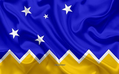علم Magallanes المنطقة, 4k, الحرير العلم, التشيلي المنطقة الإدارية, نسيج الحرير, Magallanes المنطقة, شيلي, أمريكا الجنوبية, Magallanes العلم