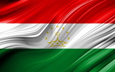4k, الطاجيكية العلم, البلدان الآسيوية, 3D الموجات, العلم طاجيكستان, الرموز الوطنية, طاجيكستان 3D العلم, الفن, آسيا, طاجيكستان