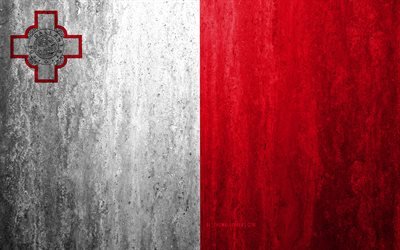 Lippu Malta, 4k, kivi tausta, grunge lippu, Euroopassa, Maltan lipun alla, grunge art, kansalliset symbolit, Malta, kivi rakenne