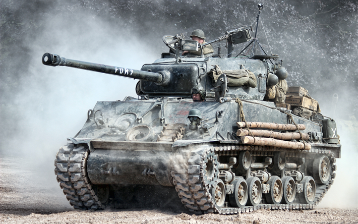 M4 Sherman, US medium tank, World War II, M4A3 Sherman, US Army, HDR, artwork, tanks