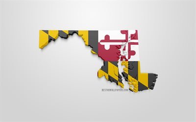 3d drapeau du Maryland, de la carte de la silhouette du Maryland, de l&#39;&#233;tat AM&#201;RICAIN, art 3d, Maryland 3d drapeau, etats-unis, Am&#233;rique du Nord, dans le Maryland, la g&#233;ographie, Maryland 3d silhouette