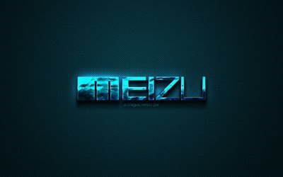 Meizu blue logo, creative blue art, Meizu emblem, dark blue background, Meizu, logo, brands