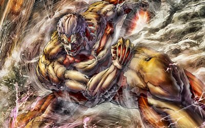 Armored Titan, 4k, Attaque sur Titan, illustration, Neuf Titans, manga, yoroi = armure no Kyojin, Shingeki No Kyojin, l&#39;Attaque sur Titan caract&#232;res