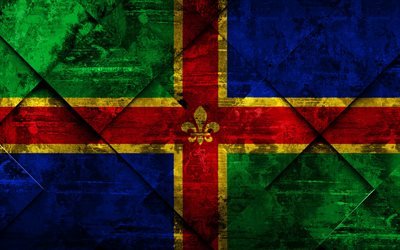 flagge von lincolnshire, 4k, grunge, kunst, rhombus grunge-textur, die grafschaften von england, lincolnshire fahne, england, nationale symbole, lincolnshire, united kingdom, kreative kunst