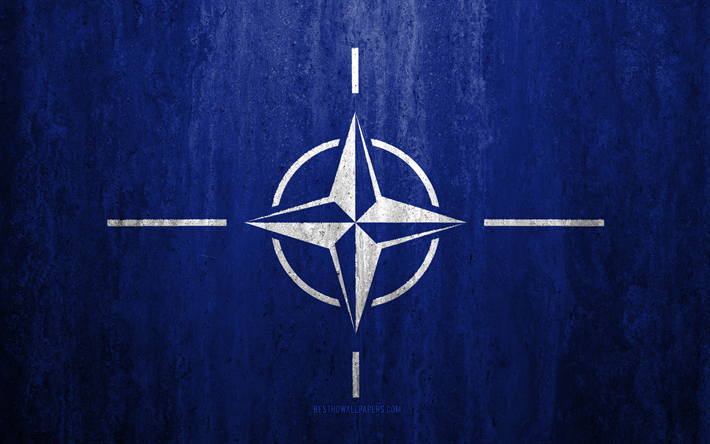 Bandeira da OTAN, 4k, pedra de fundo, grunge bandeira, grunge arte, Organiza&#231;&#227;o Tratado Do Atl&#226;ntico Norte, organiza&#231;&#245;es internacionais, A OTAN, textura de pedra