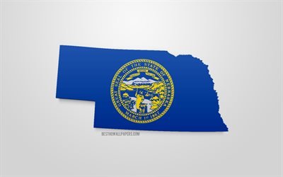 &quot;3d de la bandera de Nebraska, mapa de la silueta de Nebraska, el estado de estados UNIDOS, arte 3d, Nebraska 3d de la bandera, estados UNIDOS, Am&#233;rica del Norte, Nebraska, geograf&#237;a, Nebraska 3d silueta