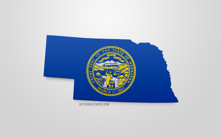 &quot;3d drapeau du Nebraska, la carte de la silhouette du Nebraska, l&#39;&#233;tat AM&#201;RICAIN, art 3d, Nebraska 3d drapeau, etats-unis, Am&#233;rique du Nord, Nebraska, g&#233;ographie, Nebraska 3d silhouette
