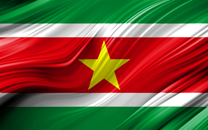 4k, Surinamese flag, South American countries, 3D waves, Flag of Suriname, national symbols, Suriname 3D flag, art, South America, Suriname