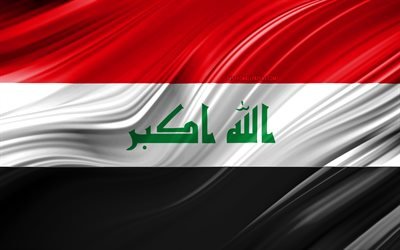 4k, Irakiska flaggan, Asiatiska l&#228;nder, 3D-v&#229;gor, Flagga av Irak, nationella symboler, Iraq3D flagga, konst, Asien, Irak