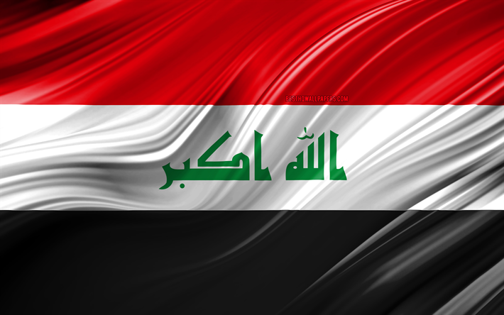 4k, العلم العراقي, البلدان الآسيوية, 3D الموجات, علم العراق, الرموز الوطنية, Iraq3D العلم, الفن, آسيا, العراق