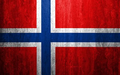 Flag of Norway, 4k, stone background, grunge flag, Europe, Norway flag, grunge art, national symbols, Norway, stone texture