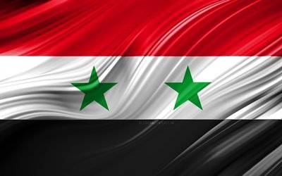 4k, Syrian flag, Asian countries, 3D waves, Flag of Syria, national symbols, Syria 3D flag, art, Asia, Syria