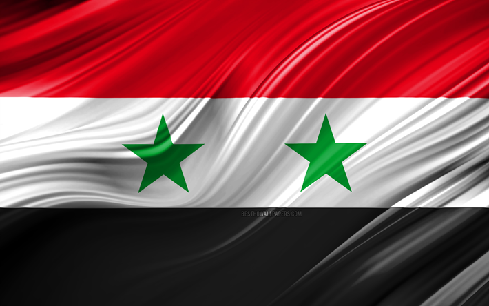 4k, Syriska flaggan, Asiatiska l&#228;nder, 3D-v&#229;gor, Flaggan i Syrien, nationella symboler, Syrien 3D-flagga, konst, Asien, Syrien