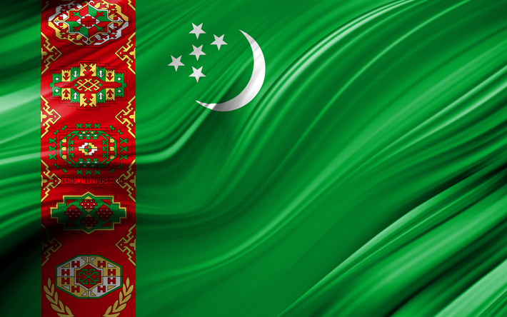 4k, el turcomano bandera, los pa&#237;ses de Asia, 3D ondas, Bandera de Turkmenist&#225;n, los s&#237;mbolos nacionales, Turkmenist&#225;n 3D de la bandera, arte, Asia, Turkmenist&#225;n