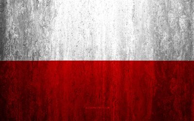 Flag of Poland, 4k, grunge background, grunge flag, Europe, Polish flag, art, national symbols, Poland, stone texture