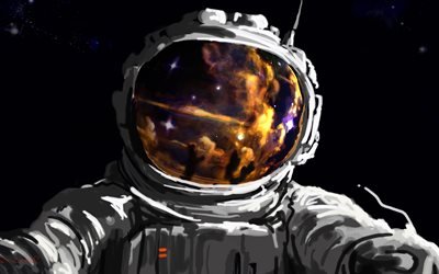 4k, el Astronauta en el espacio, la pintura, el arte, la &#243;rbita, galaxy, de la NASA, el astronauta en &#243;rbita, el astronauta