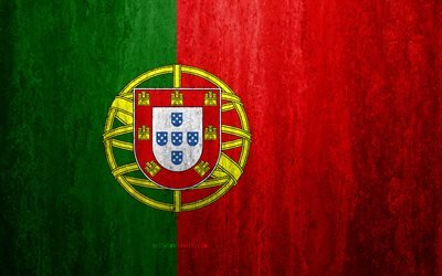 Flag of Portugal, 4k, stone background, grunge flag, Europe, Portugal flag, grunge art, national symbols, Portugal, stone texture