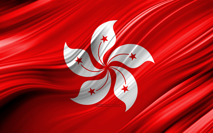 4k, Hong Kong flagga, Asiatiska l&#228;nder, 3D-v&#229;gor, Flaggan i Hong Kong, nationella symboler, Hong Kong 3D-flagga, konst, Asien, Hong Kong