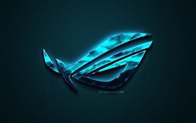 ROG blue logo, Republic Of Gamers, ASUS, creative blue art, ROG emblem, dark blue background, ROG, logo, brands