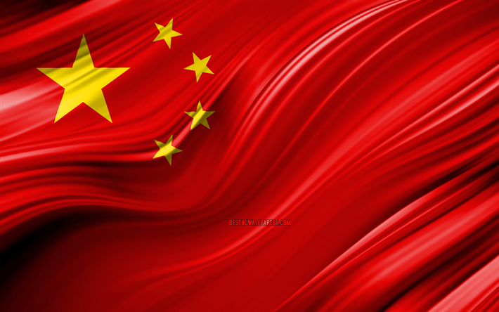 4k, Chinese flag, Asian countries, 3D waves, Flag of China, national symbols, China 3D flag, art, Asia, China