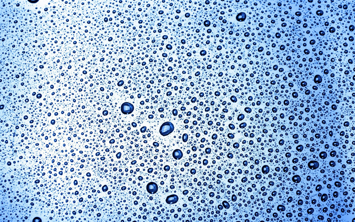 glas med droppar, makro, bl&#229; bakgrund, glas bakgrund, regndroppar konsistens, regndroppar bakgrund