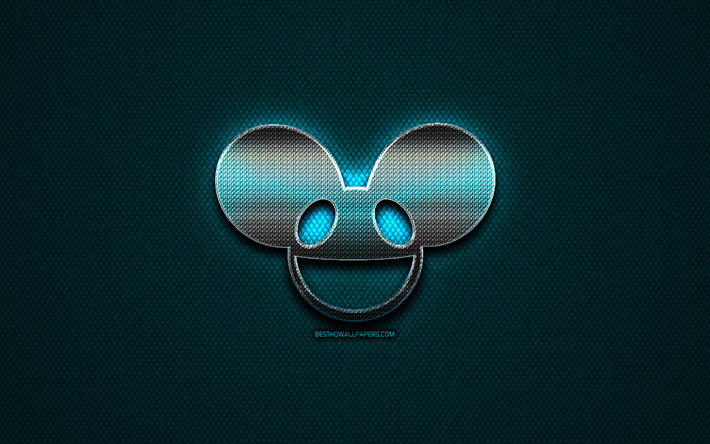 Deadmau5 glitter logo, music stars, creative, blue metal background, Deadmau5 logo, brands, superstars, Deadmau5