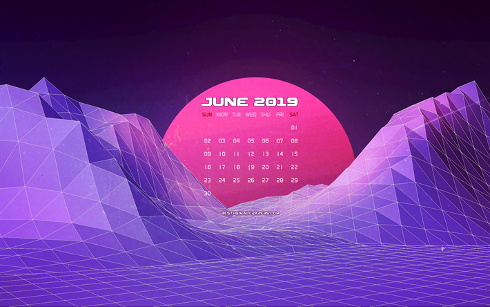 Juni 2019 Kalender, 3D-rymden landskap, 2019 juni kalender, abstrakt rymd, kreativa, Juni 2019 kalender med utrymme, Kalendern Juni 2019, Juni 2019, 2019 kalendrar