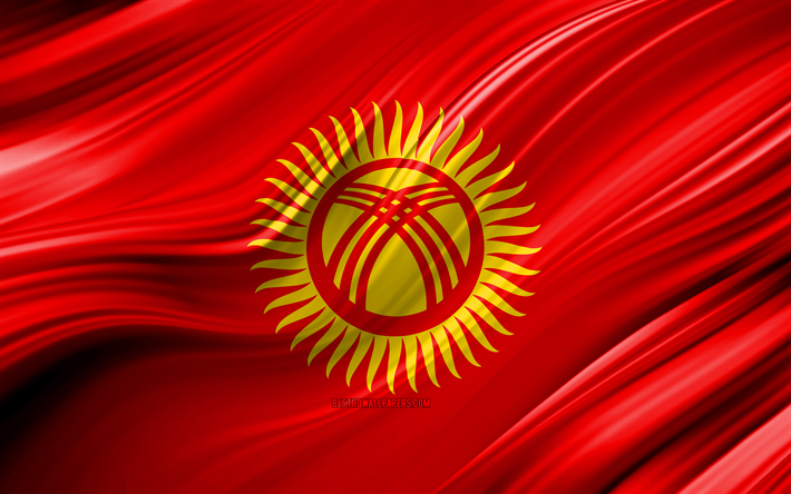 4k, Kirgisian lippu, Aasian maissa, 3D-aallot, kansalliset symbolit, Kirgisia 3D flag, art, Aasiassa, Kirgisia