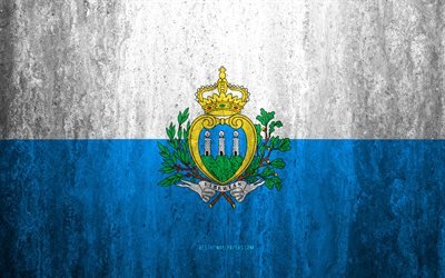 Bandeira de San Marino, 4k, pedra de fundo, grunge bandeira, Europa, San Marino bandeira, grunge arte, s&#237;mbolos nacionais, San Marino, textura de pedra