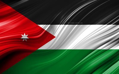 4k, de la bandera de Jordania, los pa&#237;ses de Asia, 3D ondas, la Bandera de Jordania, los s&#237;mbolos nacionales, Jordania 3D de la bandera, arte, Asia, Jordania