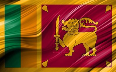 4k, Sri Lankas flagga, Asiatiska l&#228;nder, 3D-v&#229;gor, Flaggan i Sri Lanka, nationella symboler, Sri Lanka 3D-flagga, konst, Asien, Sri Lanka