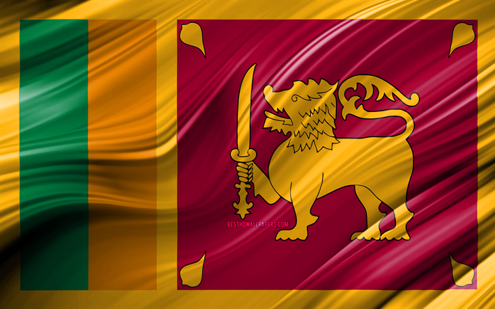 Sri Lanka, ulusal semboller, Sri Lanka 3D bayrak, sanat 4k, Sri Lanka bayrak, Asya &#252;lkeleri, 3D dalgalar, Bayrak, Asya