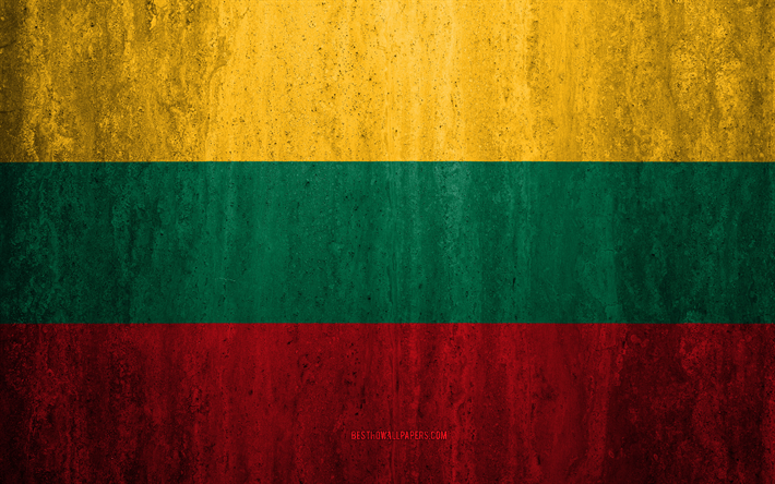 Litauens flagga, 4k, sten bakgrund, grunge flagga, Europa, grunge konst, nationella symboler, Litauen, sten struktur