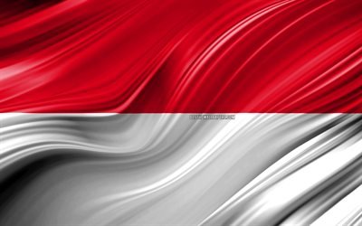 4k, Indonesiano bandiera, paesi Asiatici, 3D onde, Bandiera dell&#39;Indonesia, simboli nazionali, Indonesia 3D, bandiera, arte, Asia, Indonesia