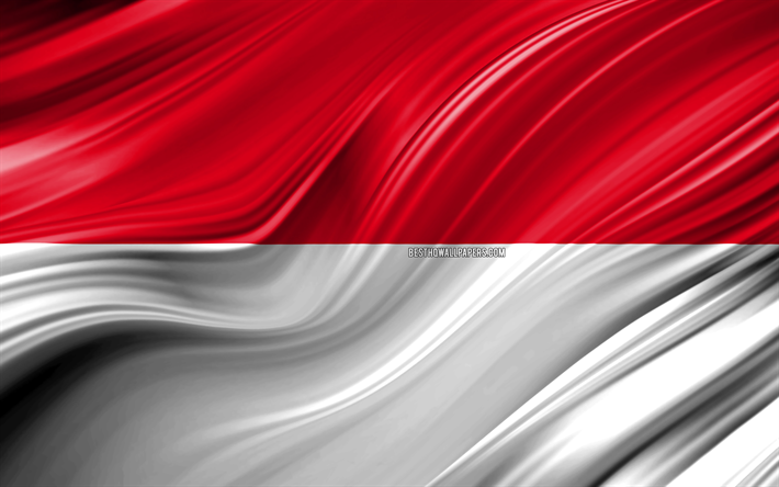 4k, Indonesiska flaggan, Asiatiska l&#228;nder, 3D-v&#229;gor, Flaggan i Indonesien, nationella symboler, Indonesien 3D-flagga, konst, Asien, Indonesien
