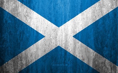 Flag of Scotland, 4k, stone background, grunge flag, Europe, Scotland flag, grunge art, national symbols, Scotland, stone texture