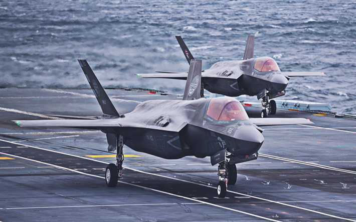 US Army, Lockheed Martin F-35 Lightning II, aircraft carrier, fighters, combat aircraft, two jet fighters, Lockheed Martin