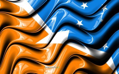 Tierra del Fuego, 3D sanat Tierra del Fuego bayrağı, 4k, Arjantin İllere, il&#231;elere, Bayrak, Ateş diyarı, iller Arjantin, Tierra del Fuego 3D bayrak, Arjantin, G&#252;ney Amerika